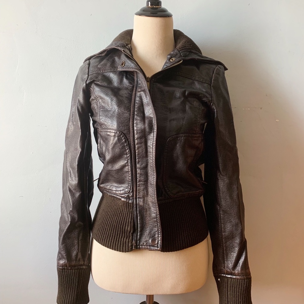 Vintage Style Soft Faux Leather Bomber Jacket